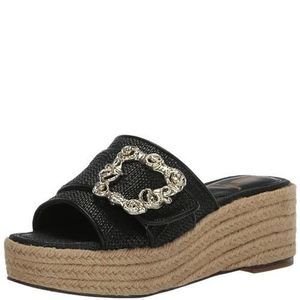 Sam Edelman Celia Wedge Sandal Black Raffia 9 Medium
